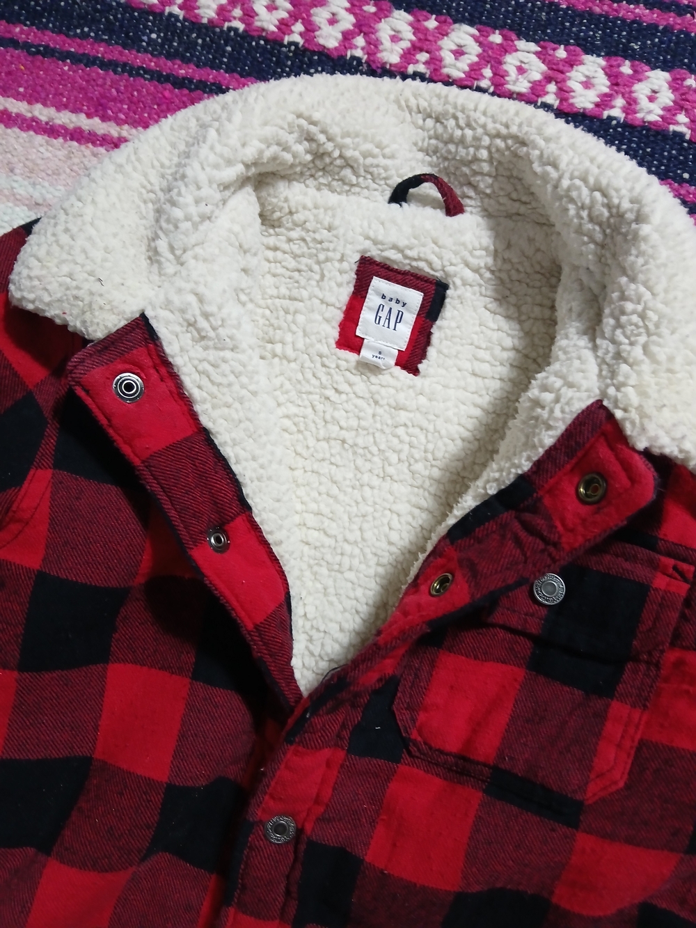 GAP BABY Buffalo Plaid Sherpa-Lined Collar Kids Snap Coat 5T
